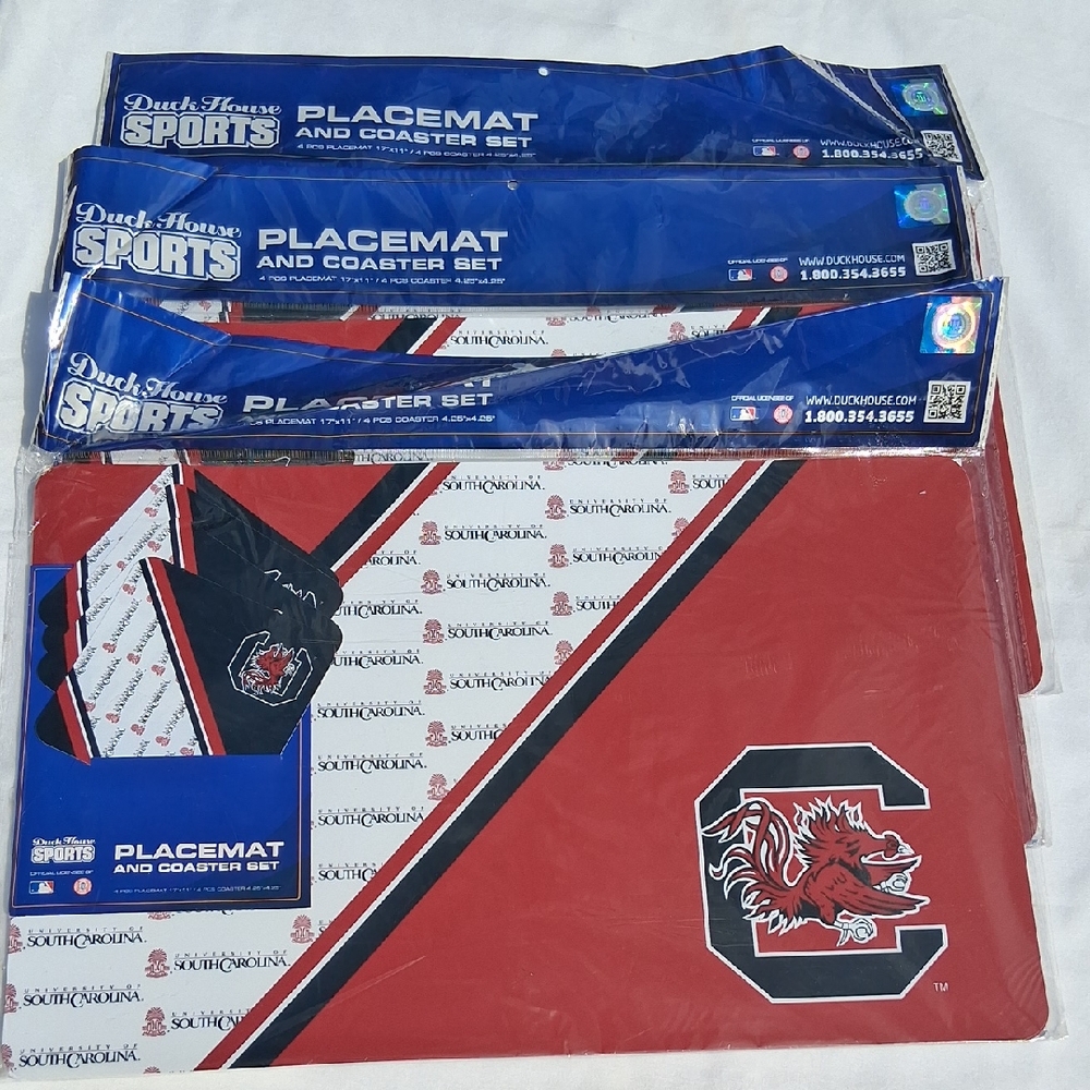 Set of 12 SC Gamecocks garnet & black Placemat & Coaster Set, NWT